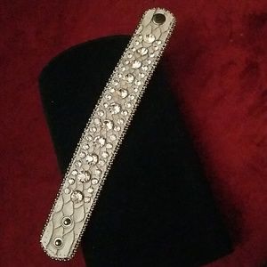 Snake embossed leather bracelet with crystals